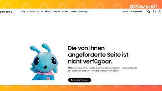 Mensagem de não encontrado no site da Samsung em diversos idiomas