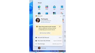 O menu Iniciar agora mostra as definições da conta para proteger a sua conta Microsoft